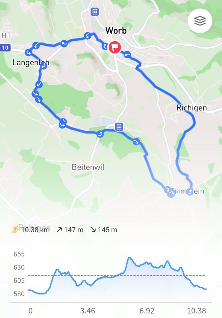 10.38km Langenloo Worb SBB Trimstein Richigen